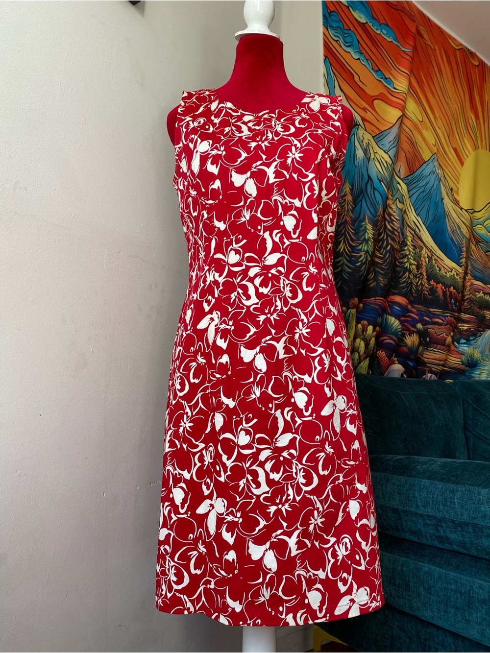 Y2K Faded Glory Red and White Floral Sleeveless Shift Dress